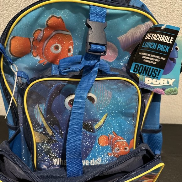 Disney 16" Finding Dory Kids Backpack with Lunch Kit - Blue Travel School Pack - Picture 2 of 4